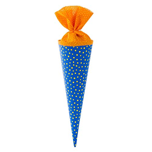 goldbuch 93 553 Stoff-Schultüte mit Punktmuster, Geschwisterschultüte 35 cm, Zuckertüte Orange, Geschenkverpackung für viele Anlässe, Single, Blau/Gelb von goldbuch