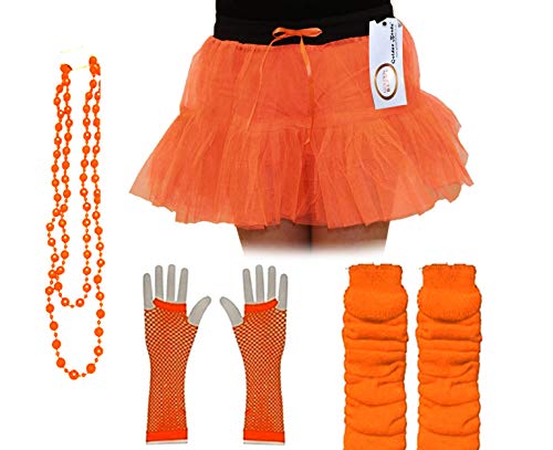 Neon-Tutu-Rock, Beinwärmer, Perlen, Handschuhe, Junggesellinnenabschied, Kostüm-Set (Orange) von Golden Beads