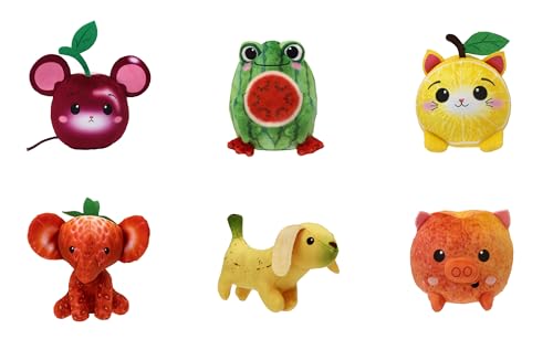 FOODIBLES duftende kleine 10 cm hohe Plüschtier-Kollektion: Erdbeer-Elefant, cooler Wassermelonenfrosch, süße Kirschmaus, Bananen-Hund, süße Zitronenkatze und "Pretty as a Peach"-Schwein! (6 Stück) von Golden Bear