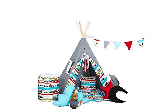 Kinder Teepee Tipi Set für Kinder Spielzeug drinnen draußen Spielzelt Zelt 8 Elemente dabei Tipi-Set Indianer Indianertipi mit Fenster usw. (mit Zubehör, Auto) von Golden Kids