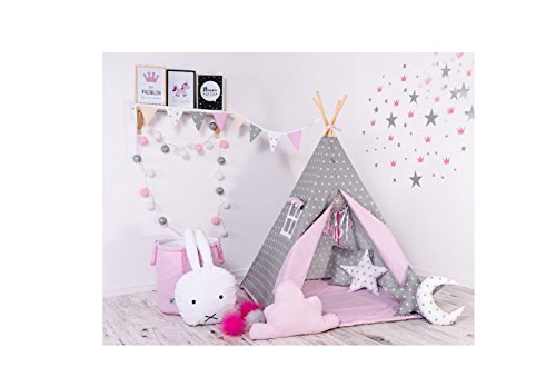 Kinder Teepee Tipi Set für Kinder Spielzeug drinnen draußen Spielzelt Zelt 8 Elemente dabei Tipi-Set Indianer Indianertipi mit Fenster usw. (mit Zubehör, Grauer Stern) von Golden Kids