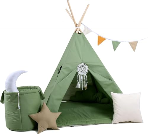 Kinder Teepee Tipi Set für Kinder Spielzeug drinnen draußen Spielzelt Zelt 8 Elemente dabei Tipi-Set Indianer Indianertipi mit Fenster usw. (mit Zubehör Waldgeist) von Golden Kids