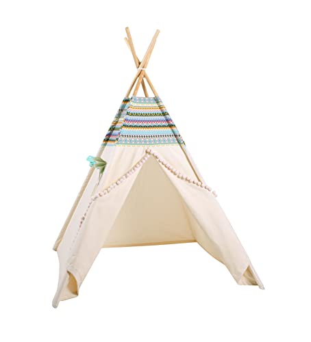 Kinder Teepee Tipi Set für Kinder Spielzeug drinnen draußen Spielzelt Zelt 8 Elemente dabei Tipi-Set Indianer Indianertipi mit Fenster usw. (ohne Zubhör, Apache) von Golden Kids