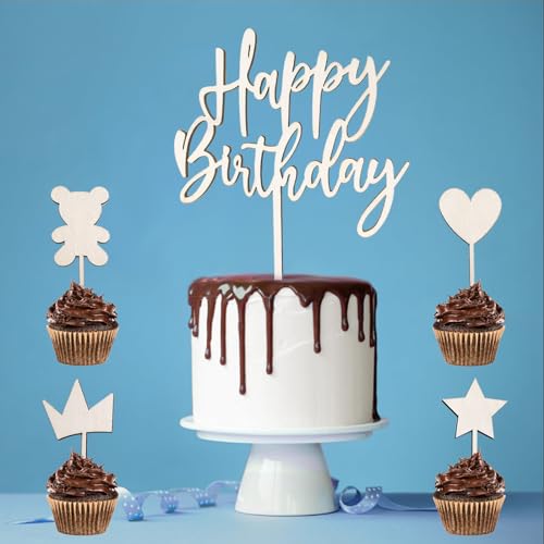Goldenland Happy Birthday Tortendeko, Kuchen Deko Geburtstag, Cake Topper Holz 5 Stück für Party Mädchen Jungen Frauen Mann Goldenland Happy Birthday Tortendeko, Kuchen Deko Geburtstag, Cake Topper Holz 5 Stück für Party Mädchen Jungen Frauen Mann von Goldenland