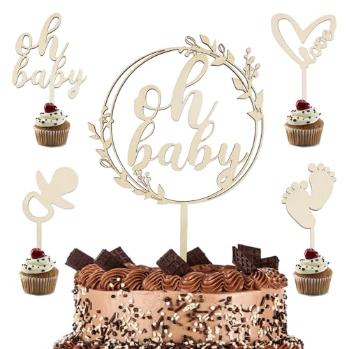 Goldenland Oh Baby Cake Topper Holz 5 Stück, Oh Baby Tortendeko, Baby Kuchen Topper Kuchendeko Tortendeko für Babyparty, Baby Shower Deko, Gender Reveal Partydeko Kindertaufe Goldenland Oh Baby Cake Topper Holz 5 Stück, Oh Baby Tortendeko, Baby Kuchen Topper Kuchendeko Tortendeko für Babyparty, Baby Shower Deko, Gender Reveal Partydeko Kindertaufe von Goldenland