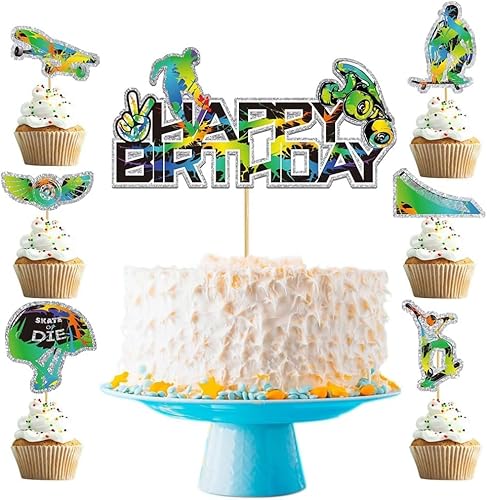 Goldenland Skateboarding Tortendekorationen Farbig 1 Groß Happy Birthday Cake Topper und 12 Stück Skateboard-Zubehör Cupcake für Outdoor-Sportarten Thema Kuchen Deko Kinder Geburtstagsparty Dekoration Goldenland Skateboarding Tortendekorationen Farbig 1 Groß Happy Birthday Cake Topper und 12 Stück Skateboard-Zubehör Cupcake für Outdoor-Sportarten Thema Kuchen Deko Kinder Geburtstagsparty Dekoration von Goldenland