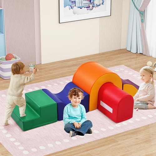 GoldCoo Montessori Schaumstoff Bausteine Kinder Indoor 5er-Set，Baby Softbausteine ab 1 6 Monate von GoldiCoo