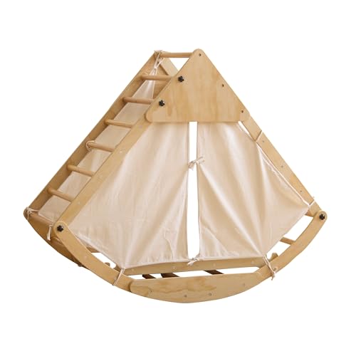 GoldiCoo Montessori klettergerüst Indoor Holz ab 1 Jahr- Kletterdreieck mit Rutsche, Kletterbogen, Zelt von GoldiCoo