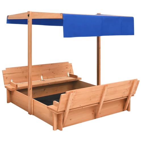 GoldiCoo Sandkasten mit Dach 112x112x112 cm – Holz-Sandkiste aus Tannenholz mit Sitzbänken & UV-Schutzdach – Outdoor Spielgerät für Kinder von Goldicoo