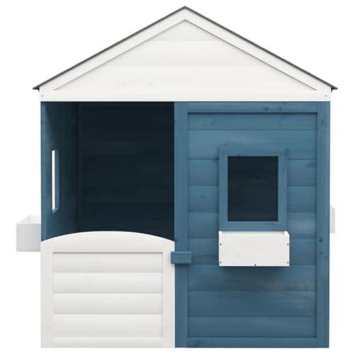 GoldiCoo Spielhaus Kinder Outdoor aus Massivem Tannenholz – Mit Abschließbarer Tür & 2 Blumentöpfen, 125×120×132 cm – Garten Spielhaus für Kinder Outdoor in Blau, Grau oder Braun von Goldicoo