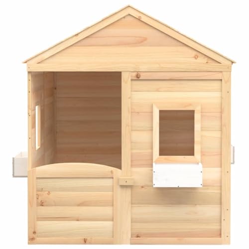 GoldiCoo Spielhaus Kinder Outdoor aus Massivem Tannenholz – Mit Abschließbarer Tür & 2 Blumentöpfen, 125×120×132 cm – Garten Spielhaus für Kinder Outdoor in Blau, Grau oder Braun von Goldicoo