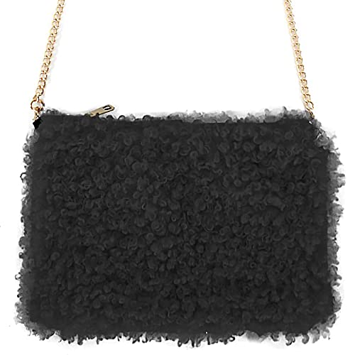 Goldschmidt Kostüme Plüschtasche Fasching Karneval | Umhängetasche Kunstfell Kostümtasche | Plüsch Tierfellmuster (schwarz gelockt) von Goldschmidt Kostüme