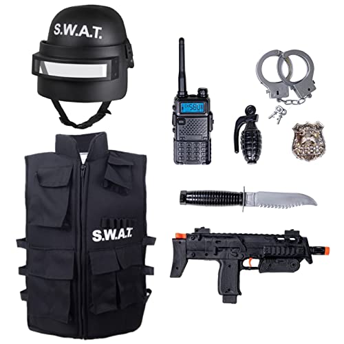 Goldschmidt Kostüme SWAT Set Weste & Helm Accessoires | Kostüm Kinder Polizei FBI Fasching Karneval Einheitsgröße 5-10 Jahre (Weste, Helm, Accessoires), Swat01 von Goldschmidt Kostüme