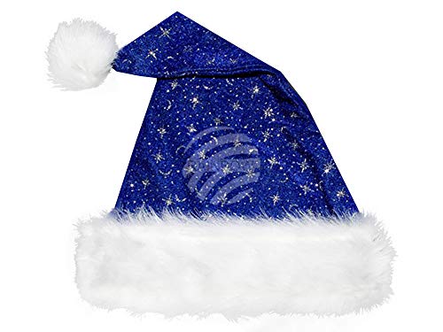 Goldschmidt Kostüme Weihnachtsmannmütze blau mit Pelzrand und Glitzer | Nikolausmütze mit Glitzermuster | Weiches Material | Weihnachtsmütze Erwachsene von Goldschmidt Kostüme