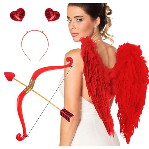 Goldschmidt Amor Liebe Kostüm Set | Flügel Haarreif Pfeil & Bogen Herz Accessoires | Damen Fasching Karneval Valentinstag von Goldschmidt