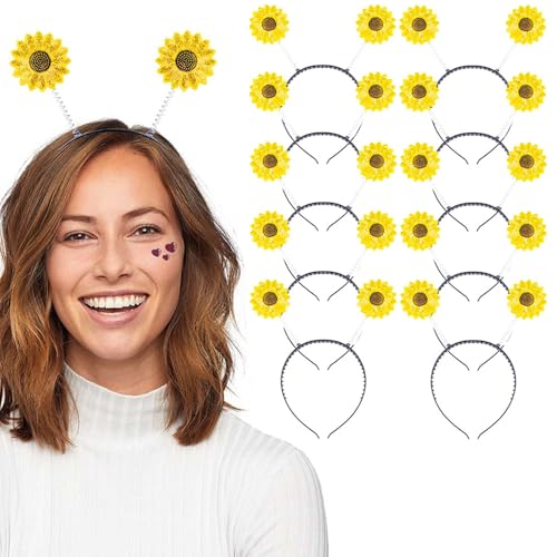 Goldschmidt Haarreif mit Sonnenblumen 10 Stk Set | Hippie Festival Schlager Tiara | Haarschmuck Fasching Karneval Sommer Partys von Goldschmidt