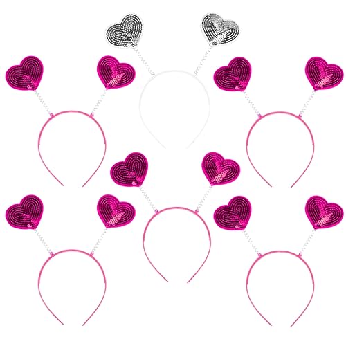 Goldschmidt JGA Set Haarreifen mit Herzchen-Fühlern | Junggesellinnen Herz Haarschmuck | Hochzeit Team Braut (5 Haarreifen pink + 1 Haarreif weiß silber) von Goldschmidt