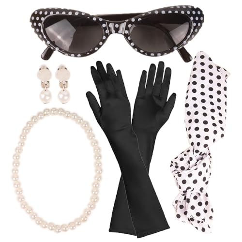 Goldschmidt Kostüme 50er 60er Jahre Accessoires Set | Rockabilly Fünfziger Accessoires | Handschuhe Brille Schmuck und Tuch von Goldschmidt
