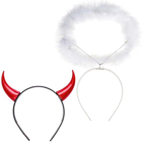 Halloween Haarreifen 2 Stk Set | Damen Kostüm Kopfschmuck | Haarschmuck für Fasching Karneval (Engel & Teufel) von Goldschmidt