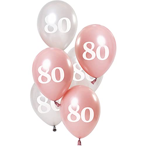 Luftballons Geburtstag 23cm 6 Stück rosa weiß Zahlen Ballons Happy Birthday Deko (80 Jahre) von Goldschmidt