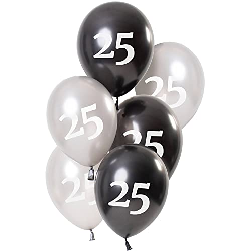 Luftballons Geburtstag 23cm 6 Stück schwarz silber Zahlen Ballons Happy Birthday Deko (25 Jahre) von Goldschmidt