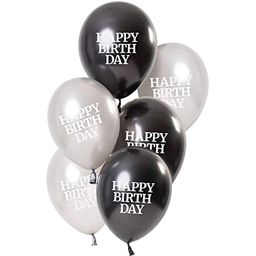 Luftballons Geburtstag 23cm 6 Stück schwarz silber Zahlen Ballons Happy Birthday Deko (Happy Birthday) von Goldschmidt