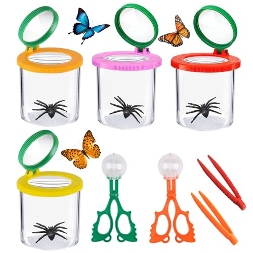 Golgner 8 Stück Becherlupen für Kinder, Insekten Beobachtungsbox, Insekten Viewer, Lupenglas für Kinder, mit 2 Pinzette 2 Insektenfänger Scherenzange, für Kinder Outdoor Wissenschaft Natur Erkundung von Golgner