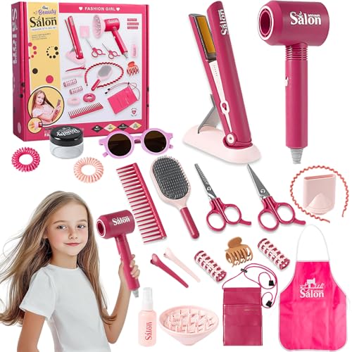 Golgner Friseur Set Kinder 22 Stück, Friseur und Schminktaschen Beauty Set, Frisör Spielzeug Kinder, Friseurspielzeug Kit, mit Fön Haarglätteisen Kamm Schürze Haarzubehör, Geschenk für Mädchen Golgner Friseur Set Kinder 22 Stück, Friseur und Schminktaschen Beauty Set, Frisör Spielzeug Kinder, Friseurspielzeug Kit, mit Fön Haarglätteisen Kamm Schürze Haarzubehör, Geschenk für Mädchen von Golgner
