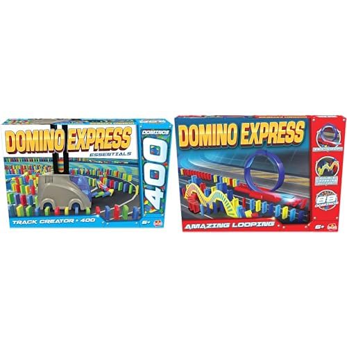Crazy Race – Set mit 2 Spielen: Domino Express Track Creator + Amazing Looping – Konstruktionsspiel – Domino-Rennen – Werden Sie der König der Kaskade – Zum Spielen allein, mit Familie oder Freunden von Goliath