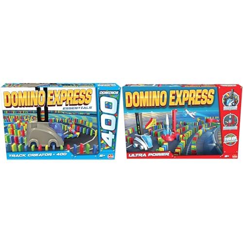 Crazy Race – Set mit 2 Spielen: Domino Express Track Creator + Ultra Power – Konstruktionsspiel – Domino-Rennen – Werden Sie der König der Kaskade – Zum Spielen alleine, mit Familie oder Freunden – 1+ von Goliath