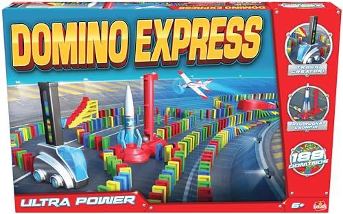 Domino Express Ultra Power, Konstruktionsspielzeug ab 6 Jahren, Domino Spiel mit Dominosteinen und Domino Zug, Bauen Sie eine bis zu 4 Meter lange Strecke von Goliath