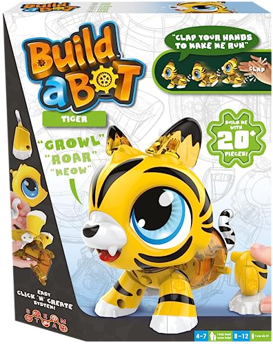 Build-a-Bot: Tiger, Bauen Sie Ihren eigenen interaktiven Haustier-Tiger, einfaches Klick'n' Create-System, 20+ teiliges STEM-Roboter-Set für Kinder, ab 4 Jahren, Gelb von Goliath