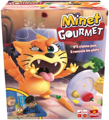 Goliath - Minet Gourmet – Gesellschaftsspiel für Kinder – Können Sie die Katze Gastronom Davon überzeugen, Gemüse zu Essen – Geschicklichkeitsspiel – zum Spielen mit Familie oder Freunden – ab 4 von Goliath