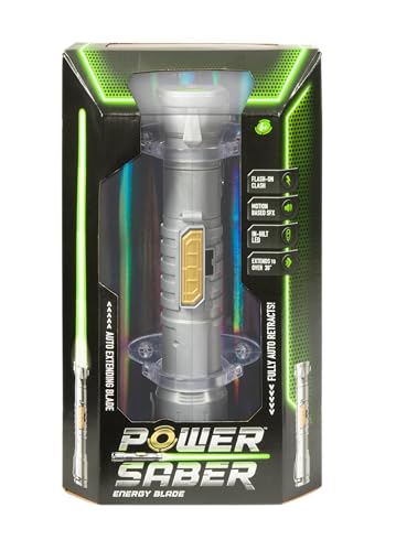 Goliath Power Saber Grün - Laserschwert für Kinder ab 6 Jahren, Automatisch ausziehbar und einziehbar, Realistisches Laserspielzeug, Intergalaktischer Kampf, 30cm/ ausgezogen 90cm, Offene Box von Power Saber