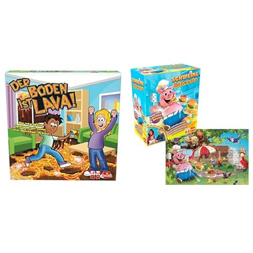Set mit 2 Spielen: LAVA + Schweine Schwarte Puzzle – Brett-, Action-, Geschicklichkeits- und Geschwindigkeitsspiele für Kinder – Neues Spieleset – Spielen mit Familie oder Freunden – 2+ Spieler – 4+ von Goliath