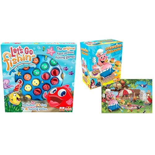 Set mit 2 Spielen: LET'S GO FISHIN + Schweine Schwarte Puzzle - Brett-, Action-, Geschicklichkeits- und Geschwindigkeitsspiele für Kinder - Neues Spieleset - Spielen mit Freunden - 2+ Spieler - 5+ von Goliath