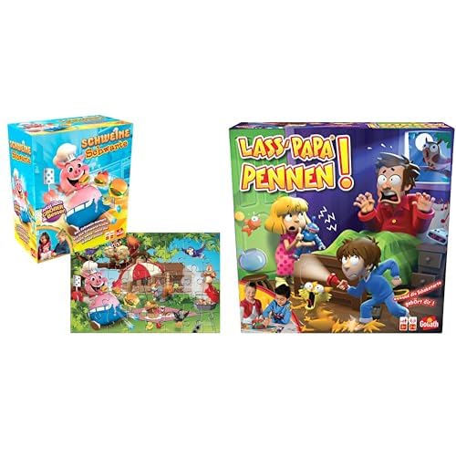 Set mit 2 Spielen: Schweine Schwarte Puzzle + Lass Papa Pennen – Brett-, Action-, Geschicklichkeits- und Geschwindigkeitsspiele für Kinder – Neues Spieleset – Spielen mit Freunden – 2+ Spieler – 4+ von Goliath