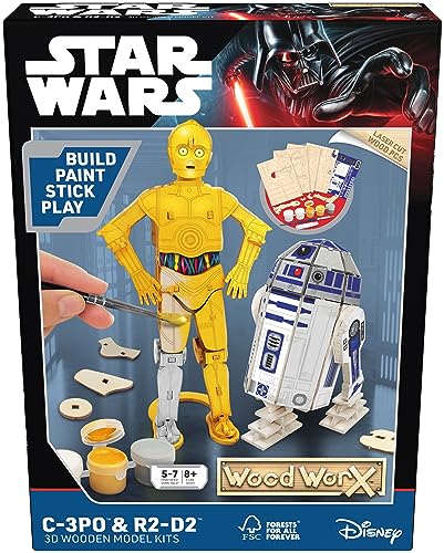 Wood Worx Star Wars C-3PO & R2-D2, DIY-Bastelset ab 5 Jahren, Bastelset aus FSC-zertifiziertem Holz für Kinder von Goliath
