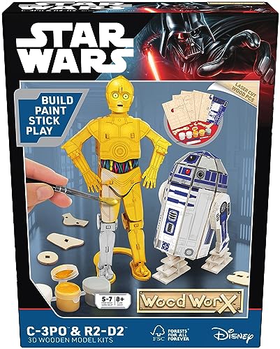 Wood Worx Star Wars C-3PO & R2-D2, DIY-Bastelset ab 5 Jahren, Bastelset aus FSC-zertifiziertem Holz für Kinder von Goliath Toys