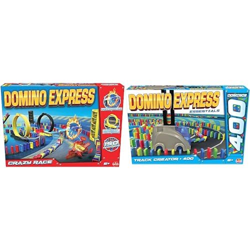 Crazy Race – Set mit 2 Spielen: Domino Express Crazy Race + Track Creator – Konstruktionsspiel – Domino-Rennen – Werden Sie der König der Kaskade – Zum Spielen alleine, mit Familie oder Freunden – 1+ von Goliath