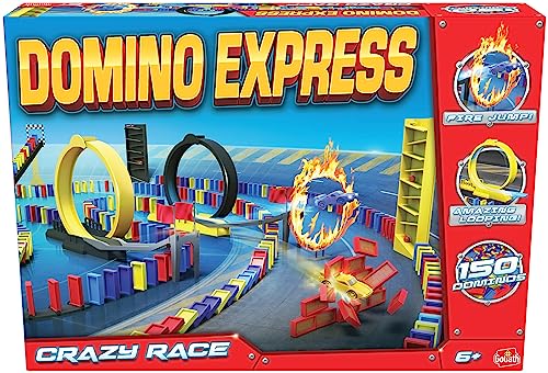 Domino Express Crazy Race, Konstruktionsspielzeug ab 6 Jahren, Domino Spiel mit Dominosteinen für Kinder von Goliath Toys