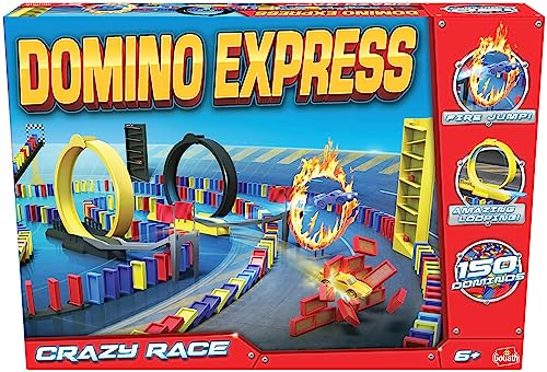 Domino Express Crazy Race, Konstruktionsspielzeug ab 6 Jahren, Domino Spiel mit Dominosteinen für Kinder von Goliath