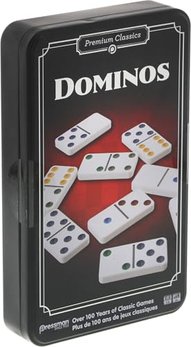 Goliath Domino, Klassisches Brettspiel für Erwachsene und Kinder ab 5 Jahren, Reiseversion mit Metallbox mit 28 hochwertigen Dominosteinen mit farbigen Punkten für 1-5 Spieler von Goliath