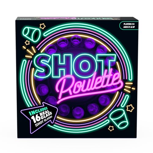 Goliath Shot Roulette, Gesellschaftsspiele ab 18 Jahren, Partyspiel für 2 Bis 8 Spieler, Spiel mit 16 Shot-Gläser und 1 Kugel, Geschenkidee für Erwachsenen von Goliath