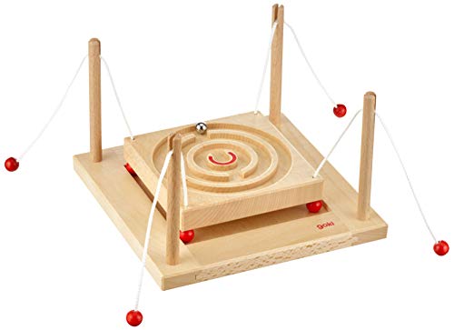 Kugelgeschicklichkeitsspiel Parcour: 19,3 x 19,3 x 12,5 cm, Holz, beidseitig bespielbar, per St von goki