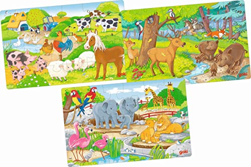 goki 57377 - Puzzles Tiere aus Holz - 3 Verschiedene Motive mit Tieren - mit Waldtieren, Zootieren und Bauernhoftieren goki 57377 - Puzzles Tiere aus Holz - 3 Verschiedene Motive mit Tieren - mit Waldtieren, Zootieren und Bauernhoftieren von goki