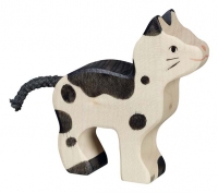 Holztiger Holzfigur Katze, klein, schwarz und weiß von Gollnest & Kiesel KG
