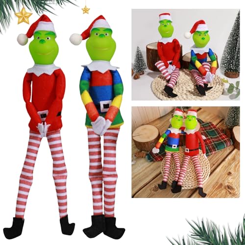 2 Stück Grinch Elfe auf Dem Regal Mädchen Grüne Elfe Snoop auf Dem Regal Zubehör Requisiten für Weihnachten Home Decor (Color) von Goloxou