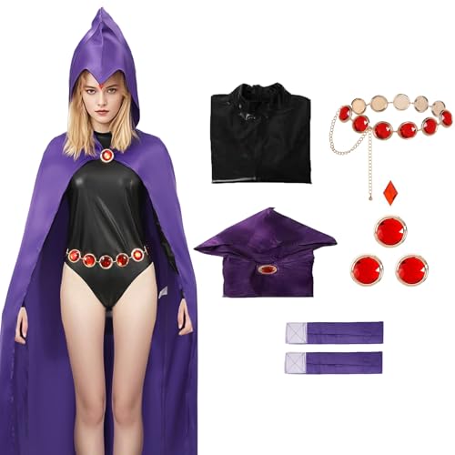 Goloxou 4 Teiliges Rabenkostüm für Damen Superhelden Rabenumhang Anime Kostüm mit Gürtel Handschuhen Zubehör für Halloween Cosplay (M) von Goloxou