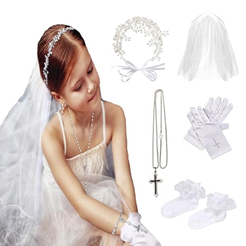 Goloxou Haarschmuck Kommunion Haarbänder für Mädchen Blumenkranz Haare Kinder Hochzeit Mädchen Blumen Braut Haarschmuck Perle Stirnband von Goloxou